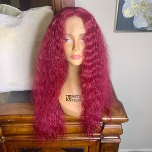 Vibrant Red Wavy Lace Front Synthetic Wig